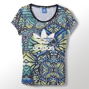 adidas Women's Short Sleeve Tee - Blue and Green Pattern